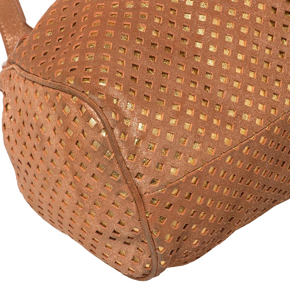 Jimmy Choo Rusty Orange/Gold Shimmer Suede Riki Perforated Tote 3