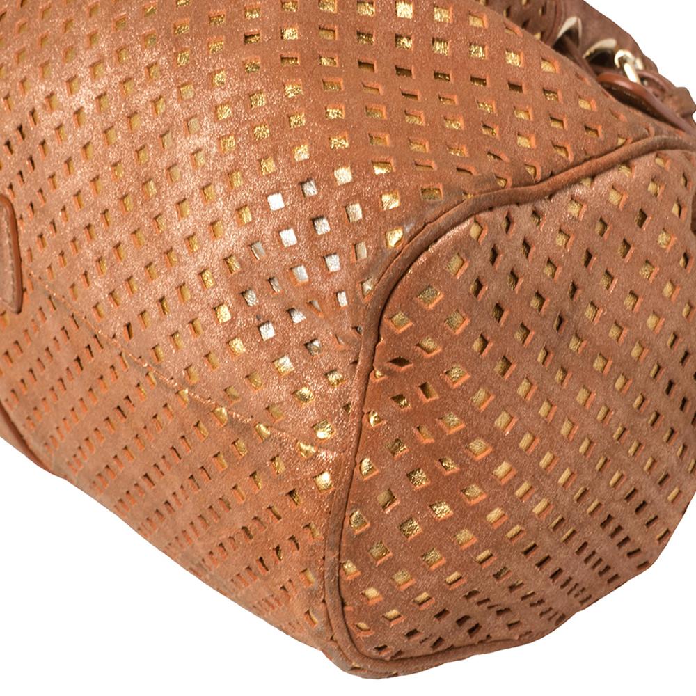 Jimmy Choo Rusty Orange/Gold Shimmer Suede Riki Perforated Tote 4