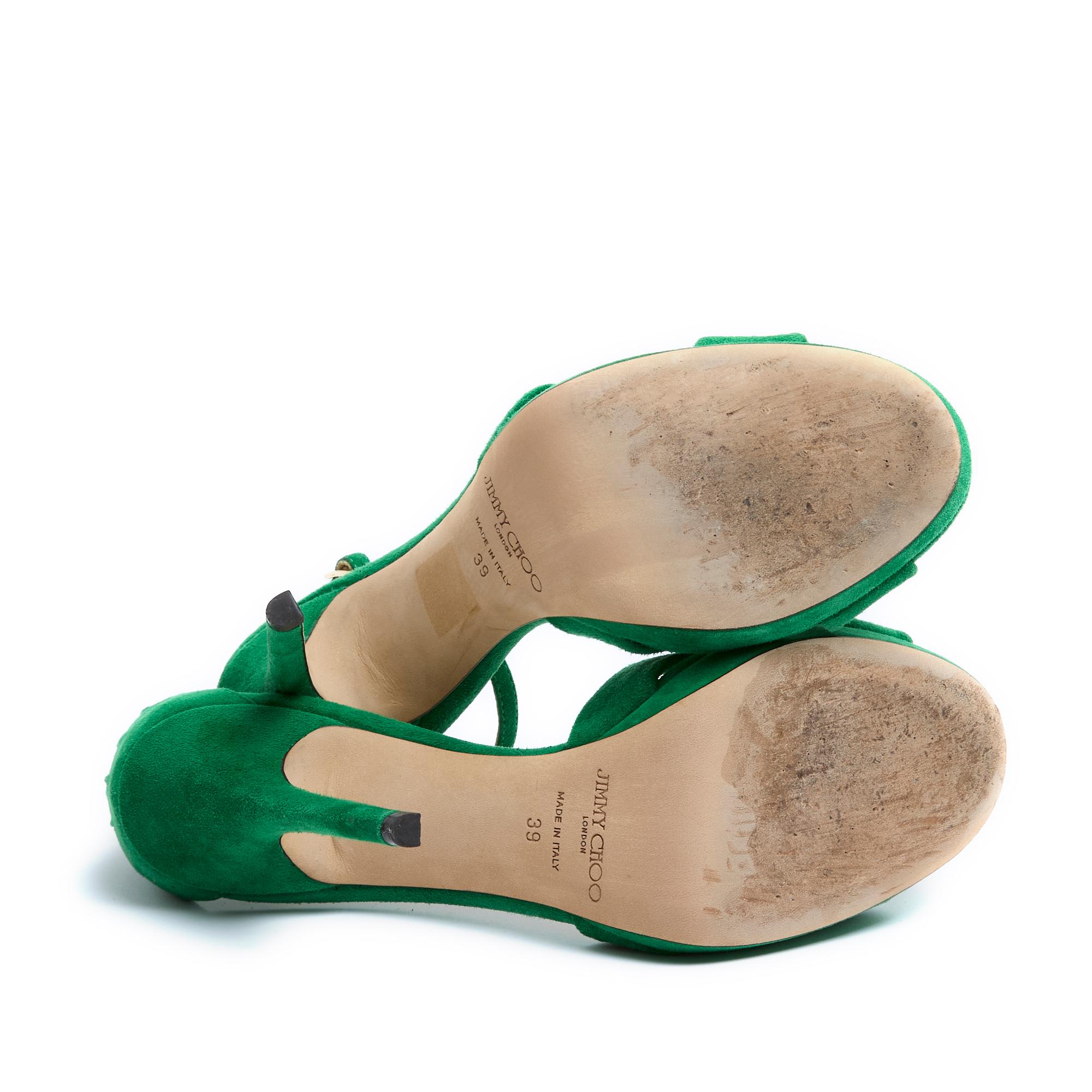 Jimmy Choo Sandales EU39 Green Suede Heels Sandals UK6 US8.5 For Sale 1