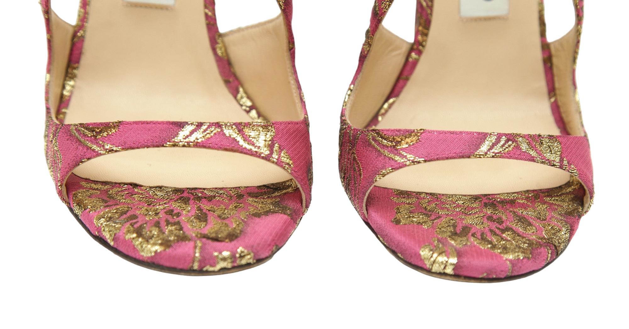 JIMMY CHOO Sandals Brocade Pink Gold Metallic LANCER Heels Leather Strappy 38 For Sale 8