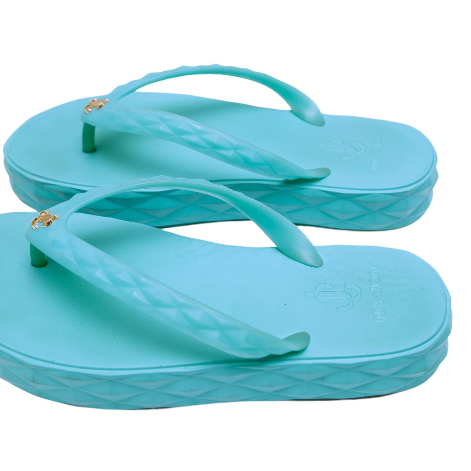 Jimmy Choo Sandali Scivoli Infradito Blu DIAMOND Perizoma Gomma Logo Piattaforma 38 in vendita 6