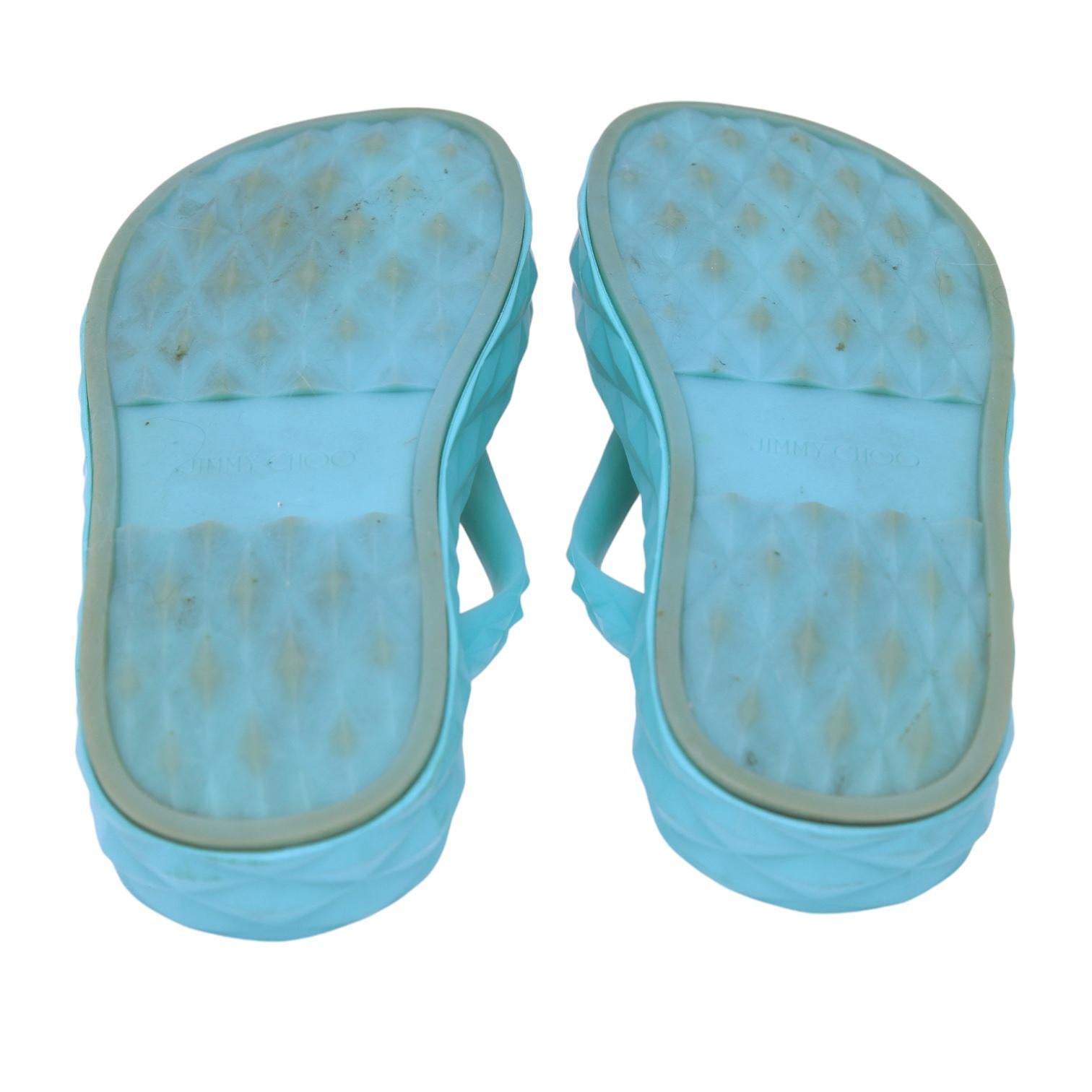 Jimmy Choo Sandali Scivoli Infradito Blu DIAMOND Perizoma Gomma Logo Piattaforma 38 in vendita 7