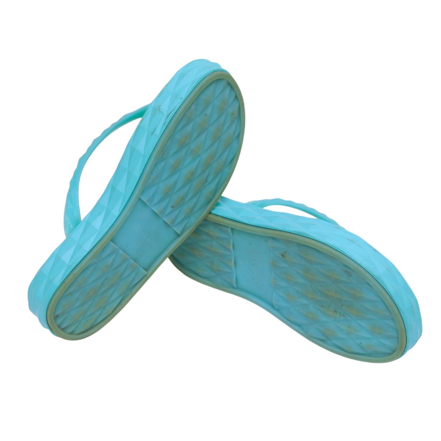 Jimmy Choo Sandali Scivoli Infradito Blu DIAMOND Perizoma Gomma Logo Piattaforma 38 in vendita 8