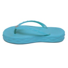 JIMMY CHOO Sandals Slides Flip Flop Blue DIAMOND Thong Rubber Logo Platform 38