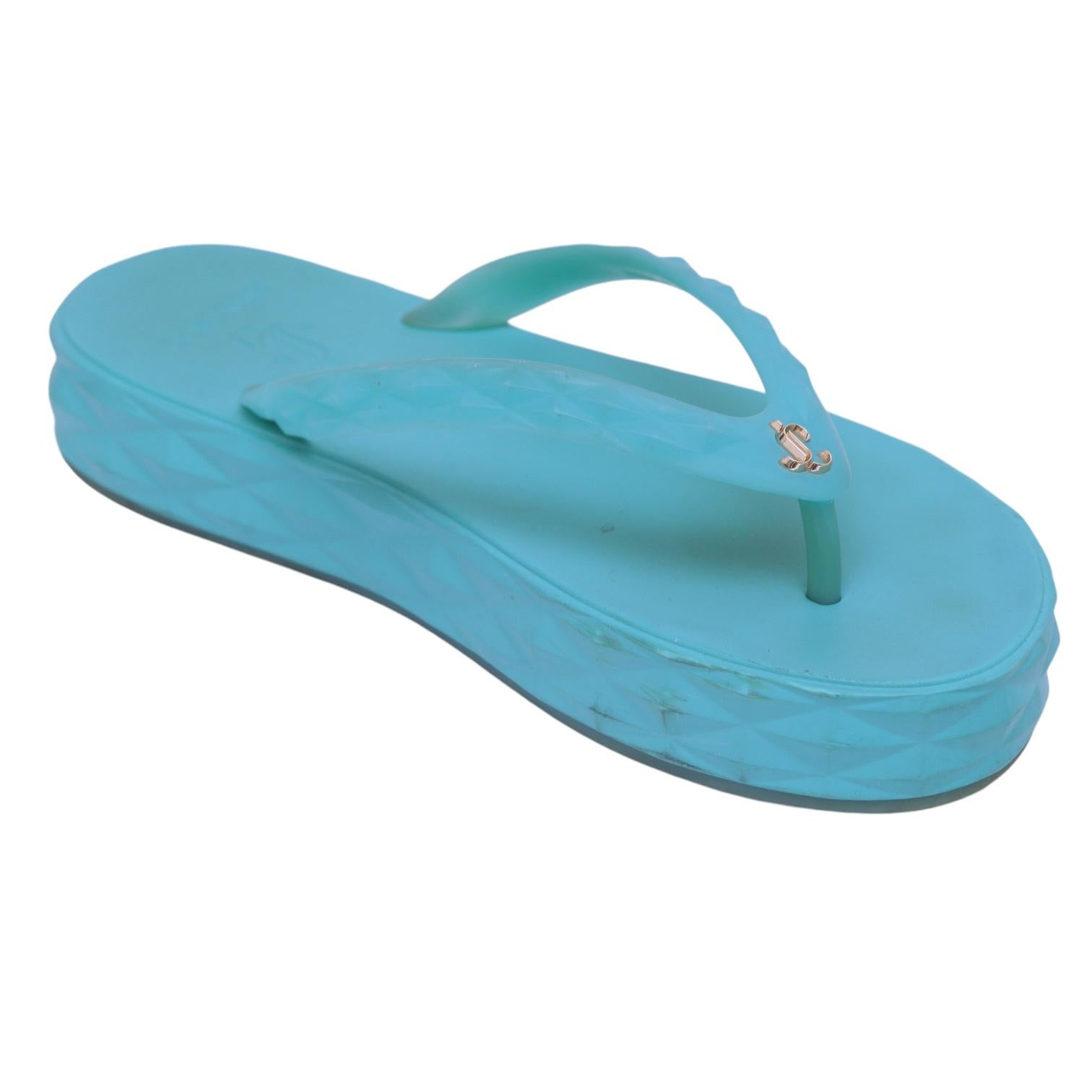 Jimmy Choo Sandali Scivoli Infradito Blu DIAMOND Perizoma Gomma Logo Piattaforma 38 In condizioni discrete in vendita a Hollywood, FL
