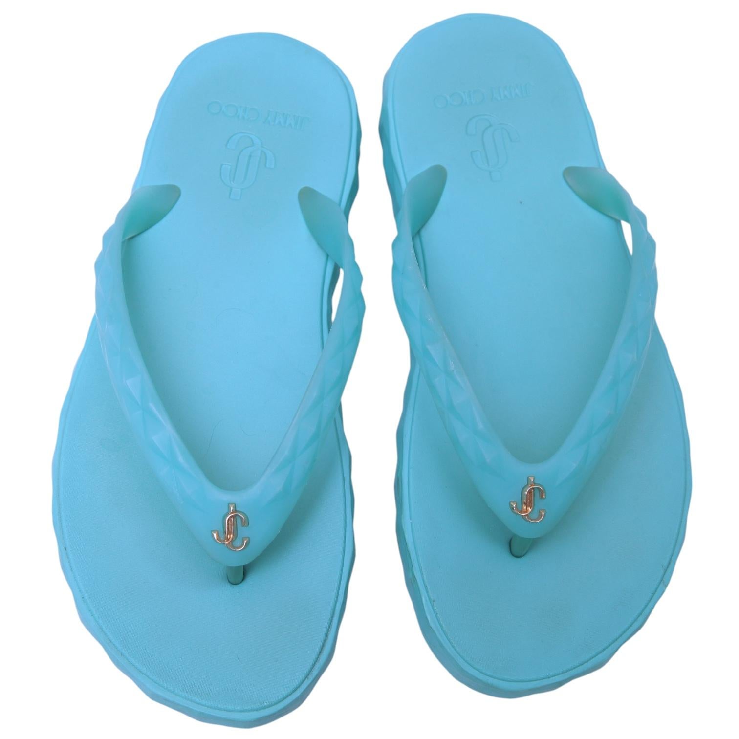Jimmy Choo Sandali Scivoli Infradito Blu DIAMOND Perizoma Gomma Logo Piattaforma 38 in vendita 1