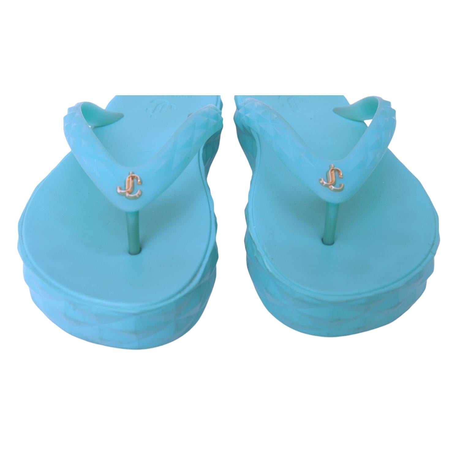 Jimmy Choo Sandali Scivoli Infradito Blu DIAMOND Perizoma Gomma Logo Piattaforma 38 in vendita 2