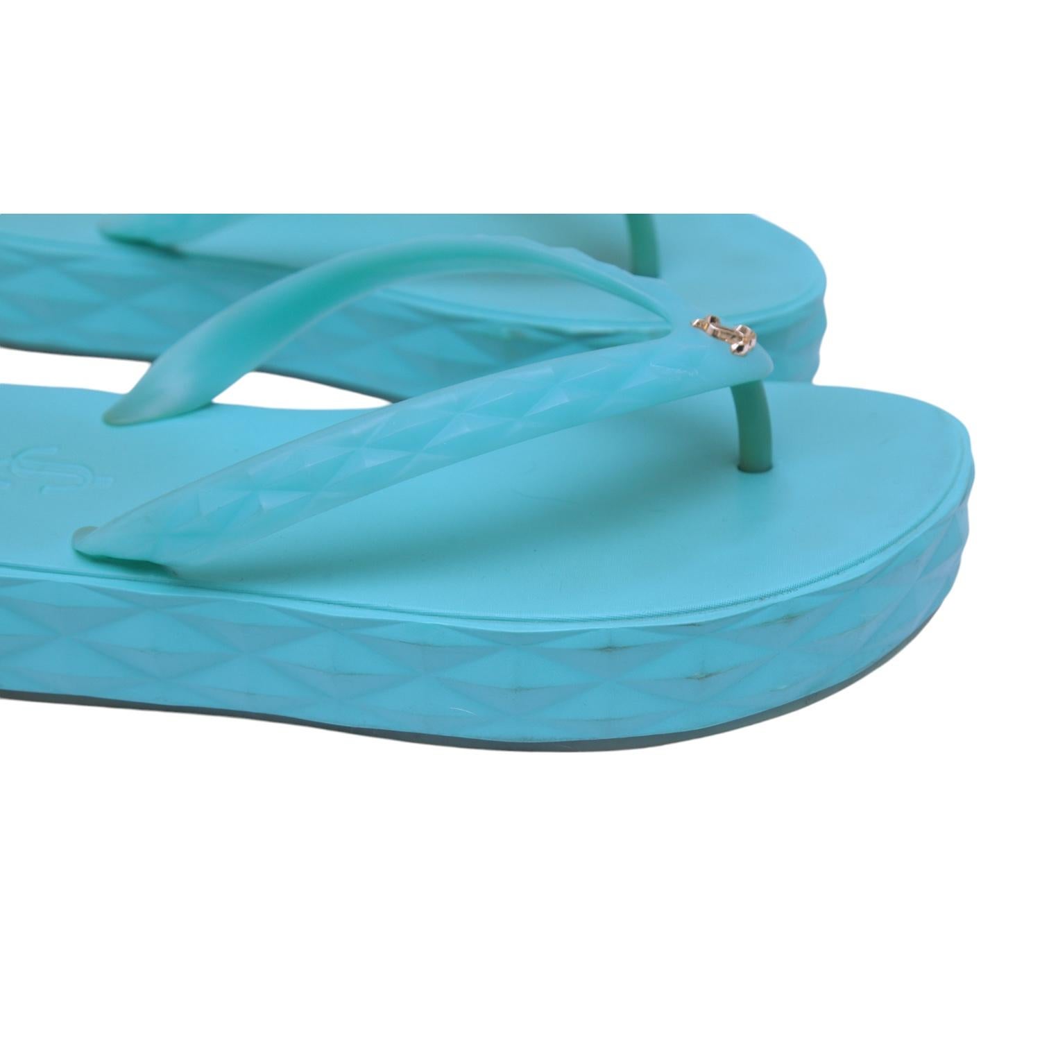 Jimmy Choo Sandali Scivoli Infradito Blu DIAMOND Perizoma Gomma Logo Piattaforma 38 in vendita 4