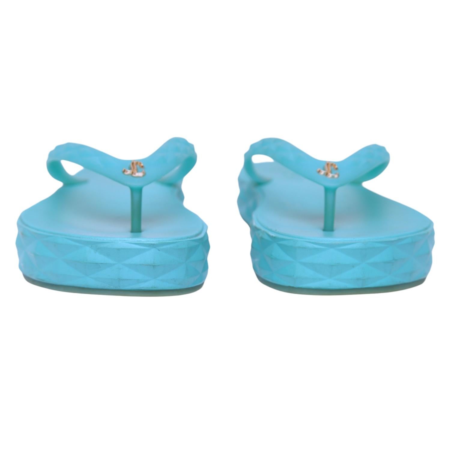 Jimmy Choo Sandali Scivoli Infradito Blu DIAMOND Perizoma Gomma Logo Piattaforma 38 in vendita 5