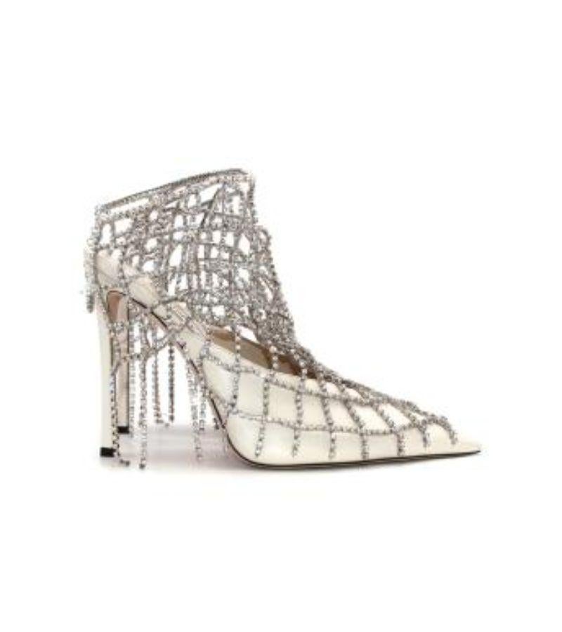 Jimmy Choo Scotty 110 Latte Nappa Mules with Crystal Chains In Excellent Condition For Sale In London, GB