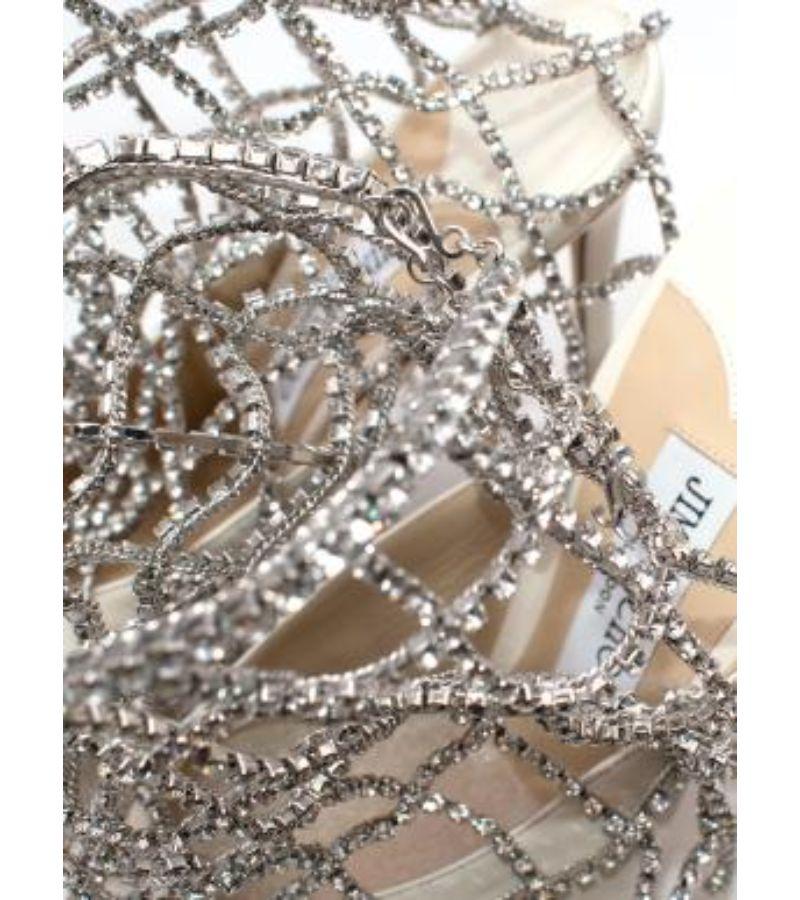 Jimmy Choo Scotty 110 Latte Nappa Mules with Crystal Chains For Sale 2