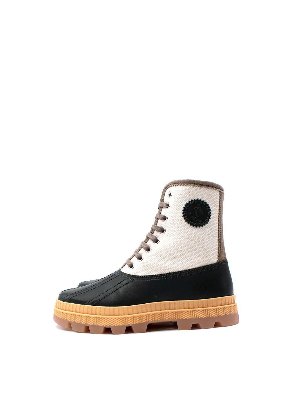Jimmy Choo Meergrüne Oskar-Stiefel aus Leder und Segeltuch - Größe 39 im Angebot 6
