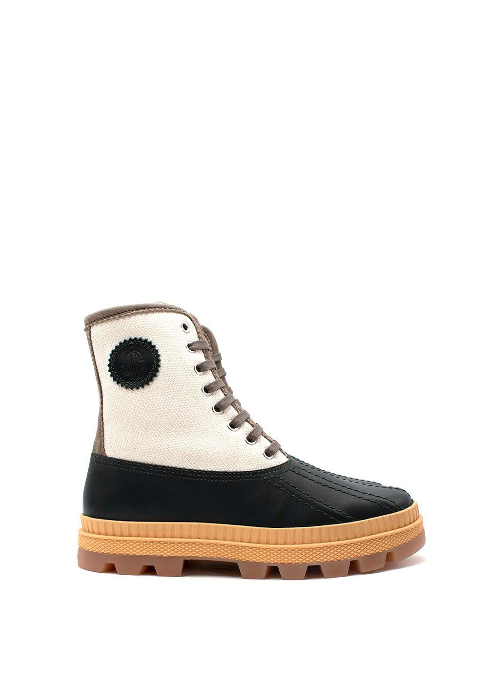 Jimmy Choo Meergrüne Oskar-Stiefel aus Leder und Segeltuch - Größe 39 (Braun) im Angebot