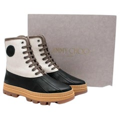 Jimmy Choo Meergrüne Oskar-Stiefel aus Leder und Segeltuch - Größe 39