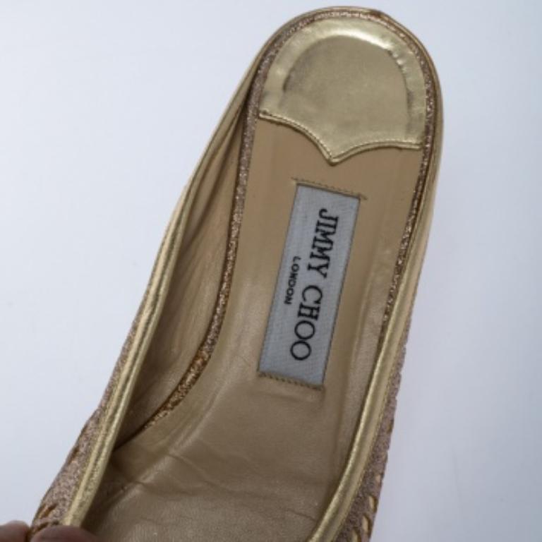 Jimmy Choo Shimmery Gold Laser Cut Leather Flat Mules Size 38.5 For Sale 3