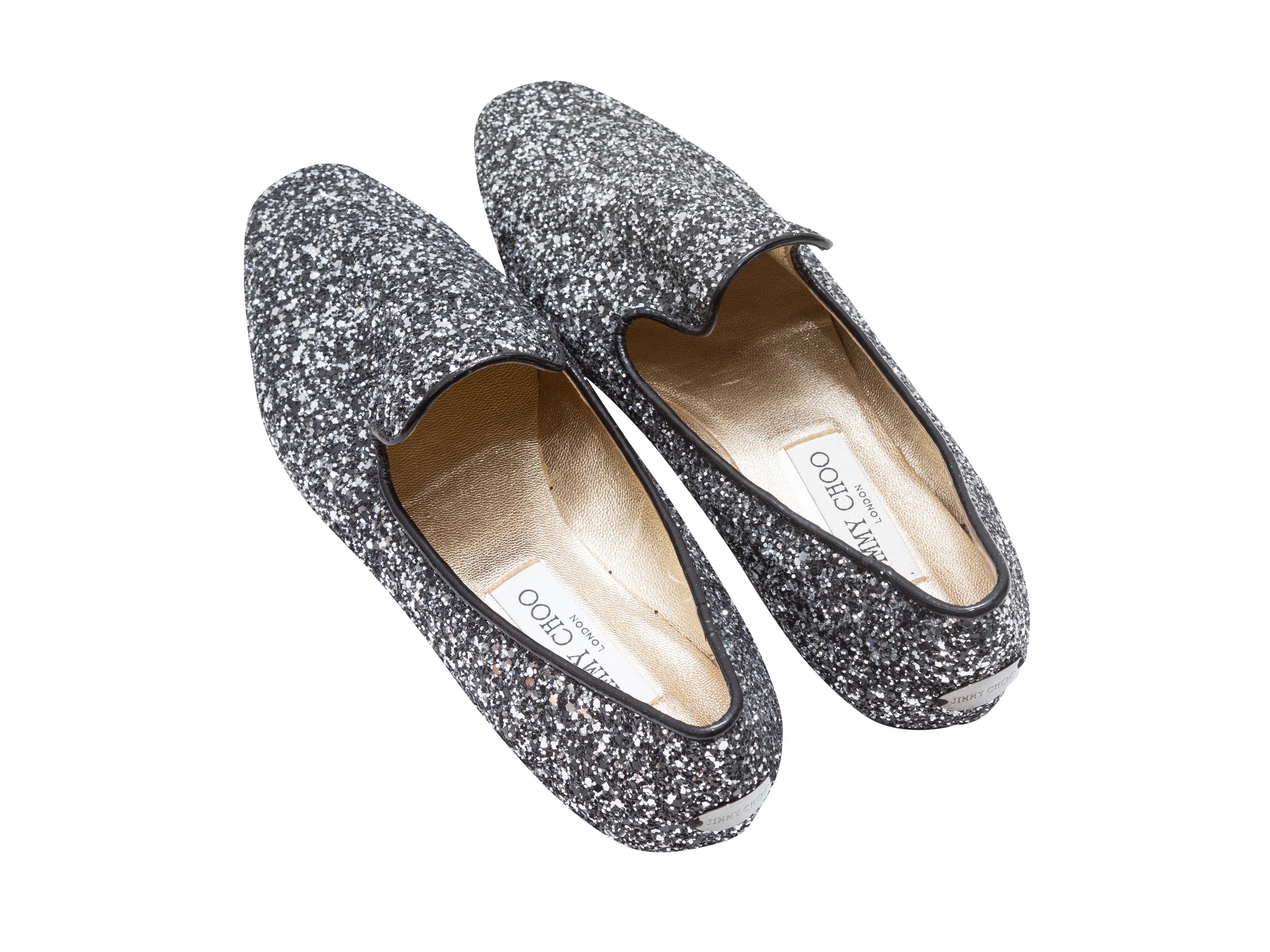 Women's Jimmy Choo Silver & Black Glitter Loafers