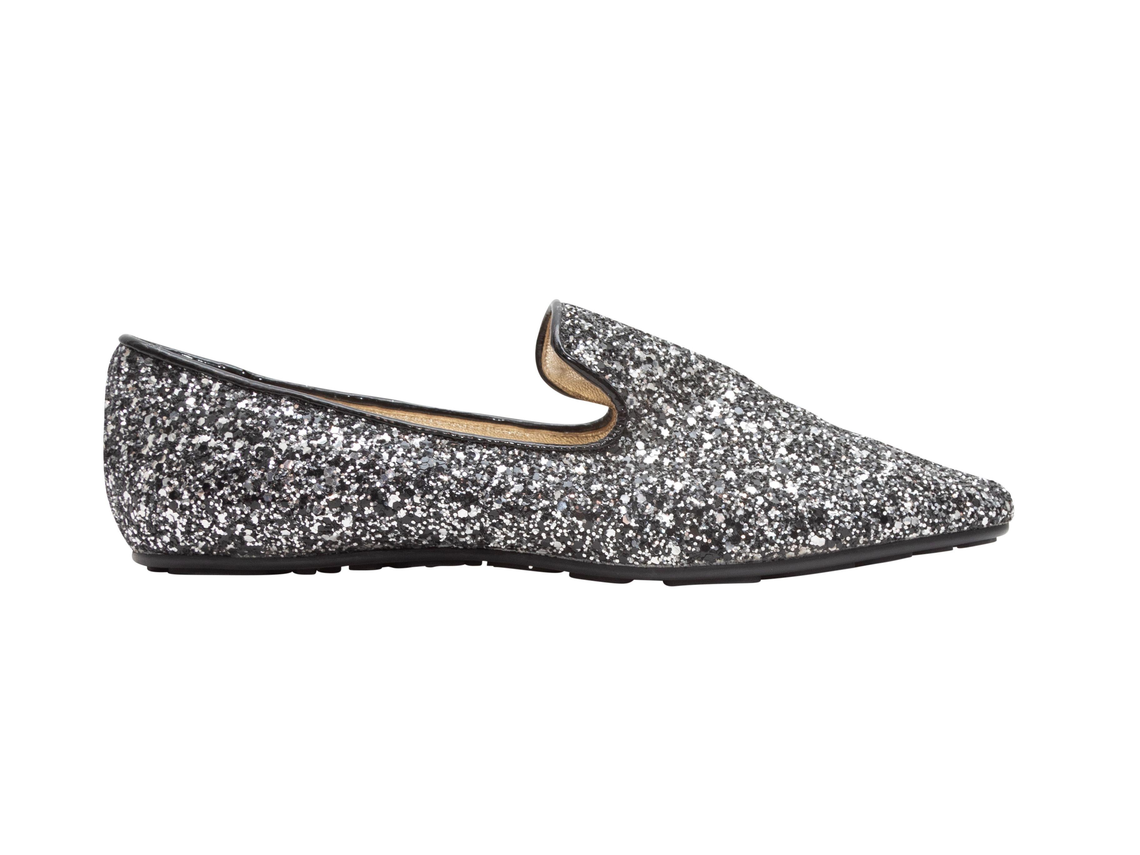 Jimmy Choo Silver & Black Glitter Loafers 2