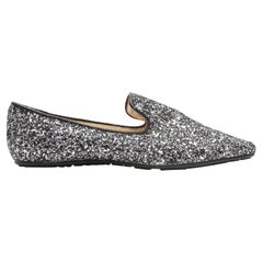 Jimmy Choo Silver & Black Glitter Loafers