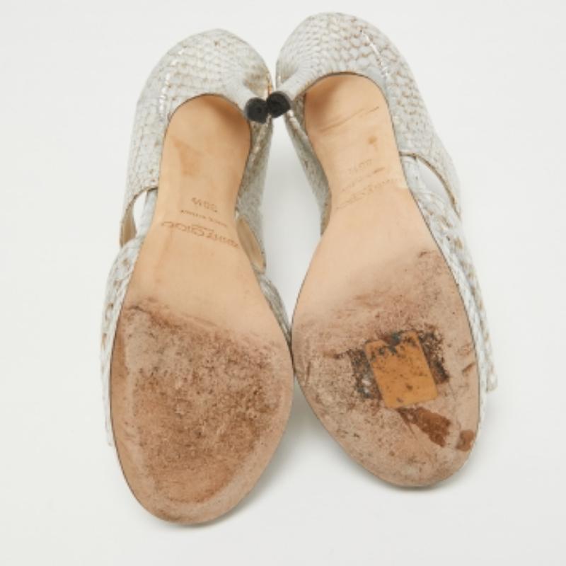Jimmy Choo Silver/Brown Python Embossed Leather Private Sandals Size 38.5 For Sale 2