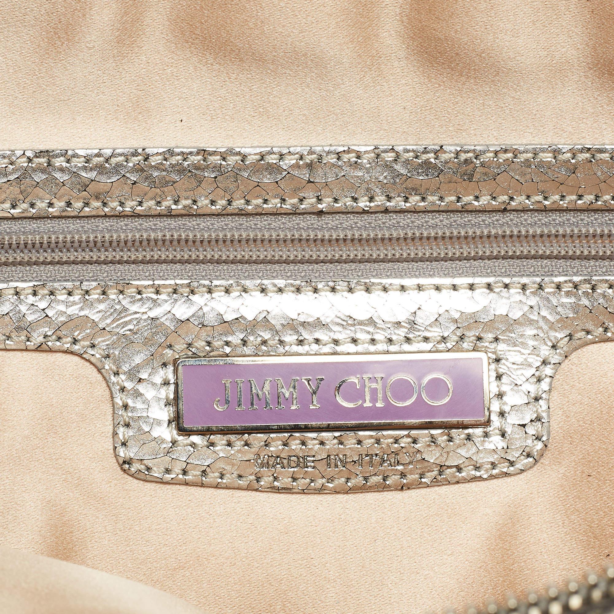 Jimmy Choo Silver Cracking Leather Double Zip Tassel Clutch 8