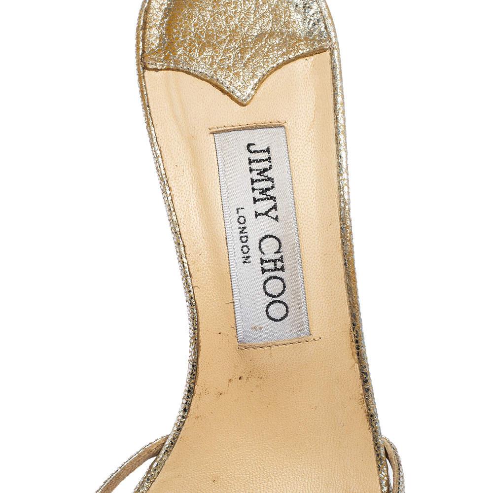 Jimmy Choo Silver Crackled Leather Strappy Slide Sandals Size 36 2