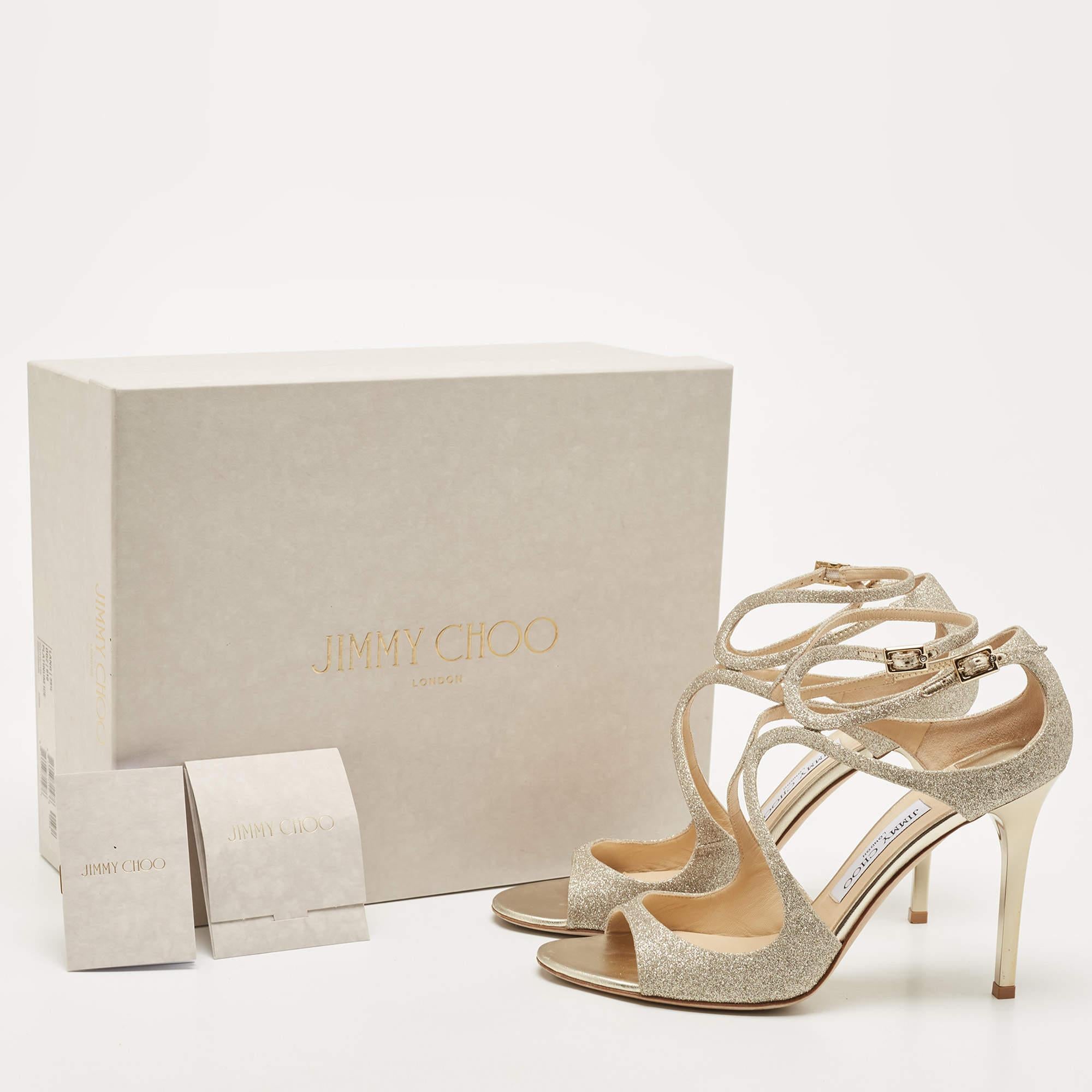 Jimmy Choo Silver Glitter and Leather Lang Sandals Size 39.5 3