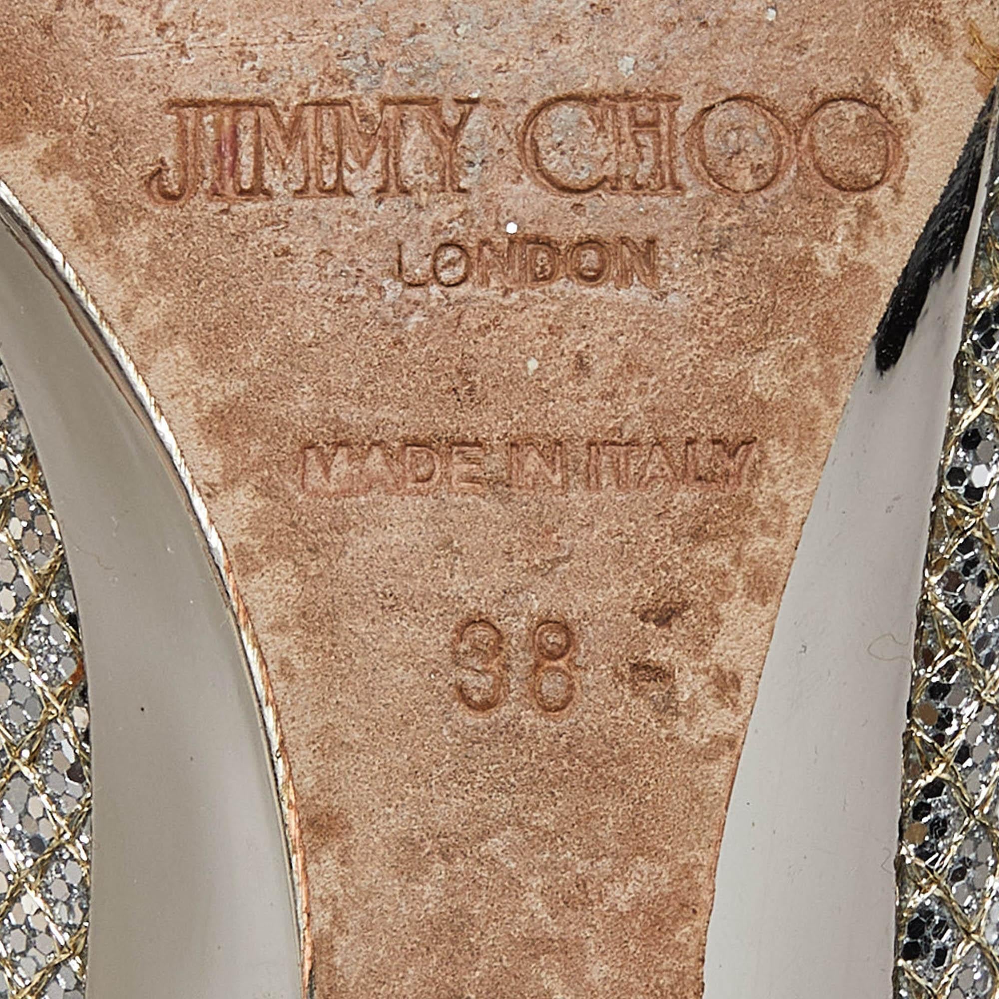 Jimmy Choo Silver Glitter Baxen Wedge Pumps Size 38 2