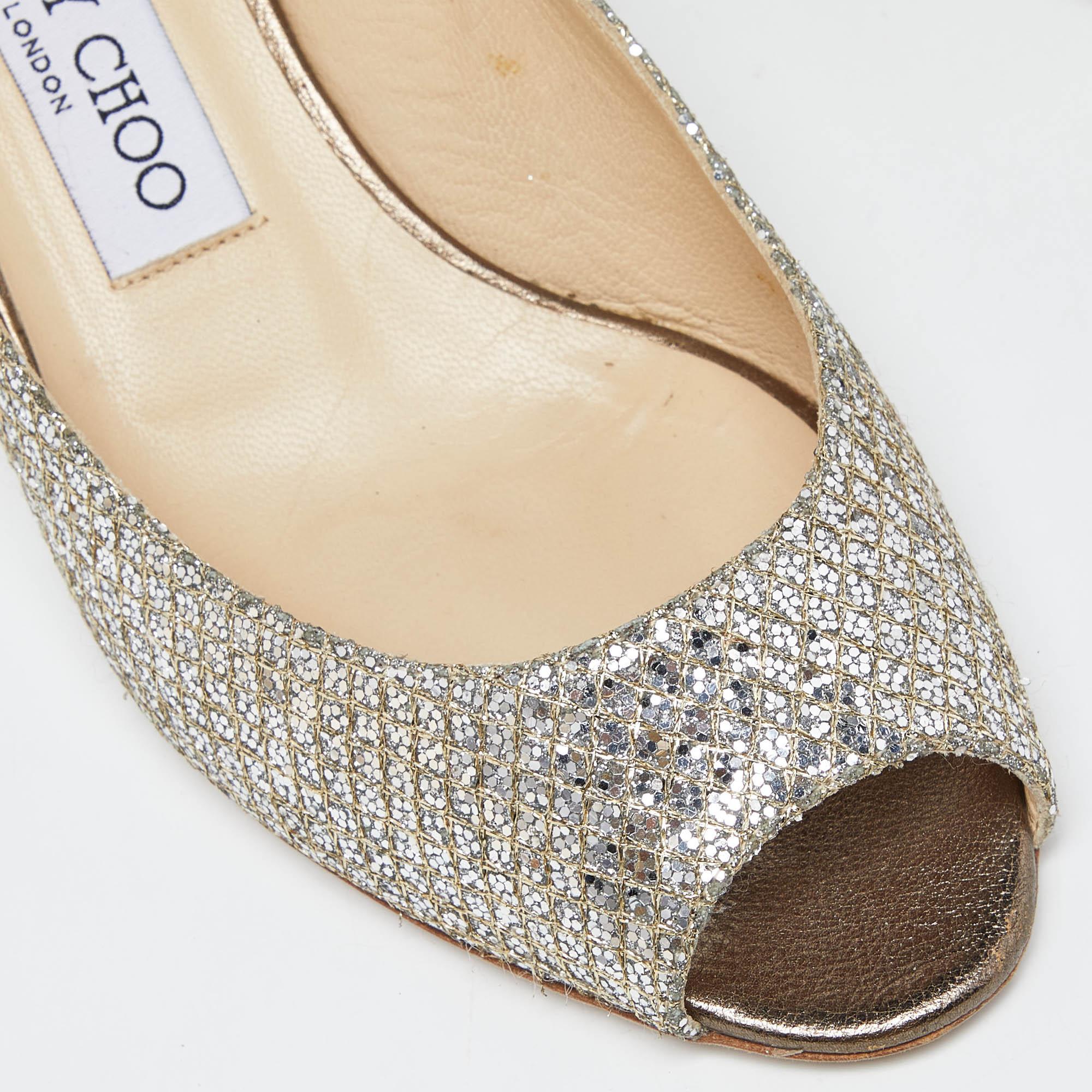 Jimmy Choo Silver Glitter Baxen Wedge Pumps Size 38 3