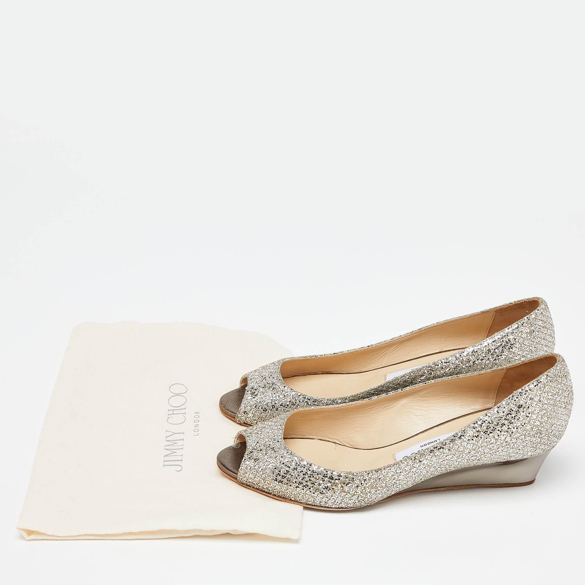 Jimmy Choo Silver Glitter Baxen Wedge Pumps Size 38 4