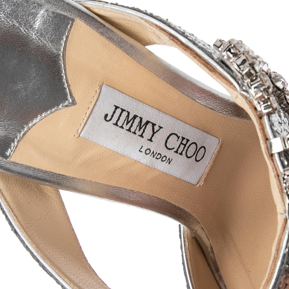 Women's Jimmy Choo Silver Glitter Crystal Embellished Smokey Sandals Size 39