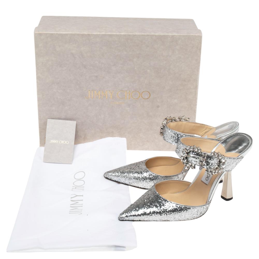 Jimmy Choo Silver Glitter Crystal Embellished Smokey Sandals Size 39 1