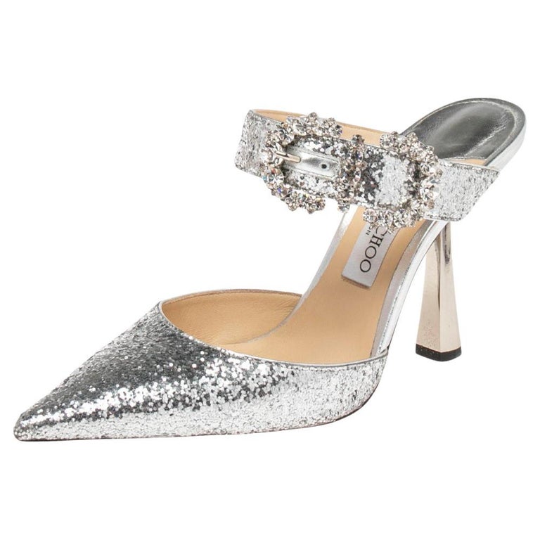 Jimmy Choo Silver Glitter Crystal Embellished Smokey Sandals Size 39 at  1stDibs | jimmy choo smokey 100