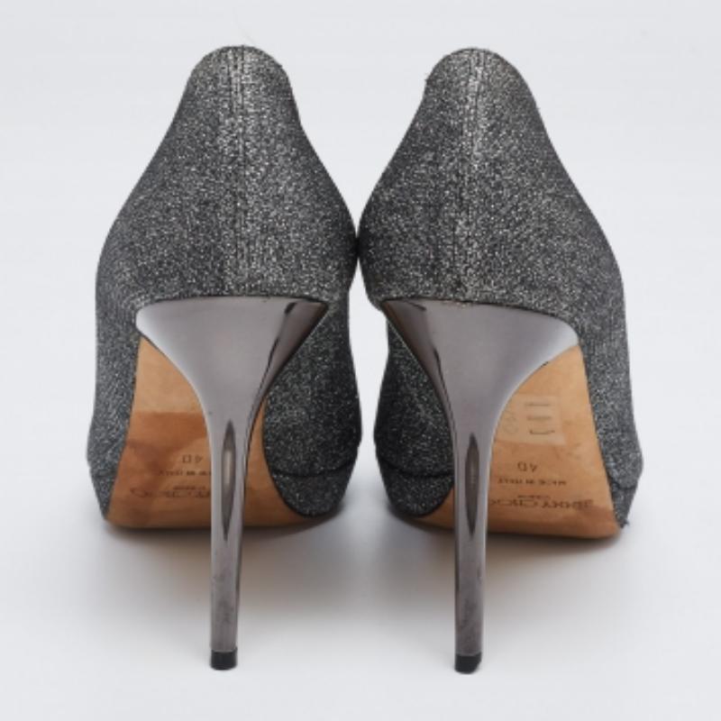 Jimmy Choo Silver Glitter Dahlia Platform Pumps Size 40 For Sale 2