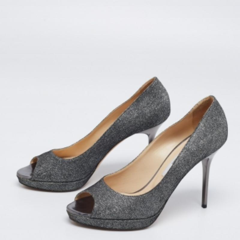 Jimmy Choo Silver Glitter Dahlia Platform Pumps Size 40 For Sale 4