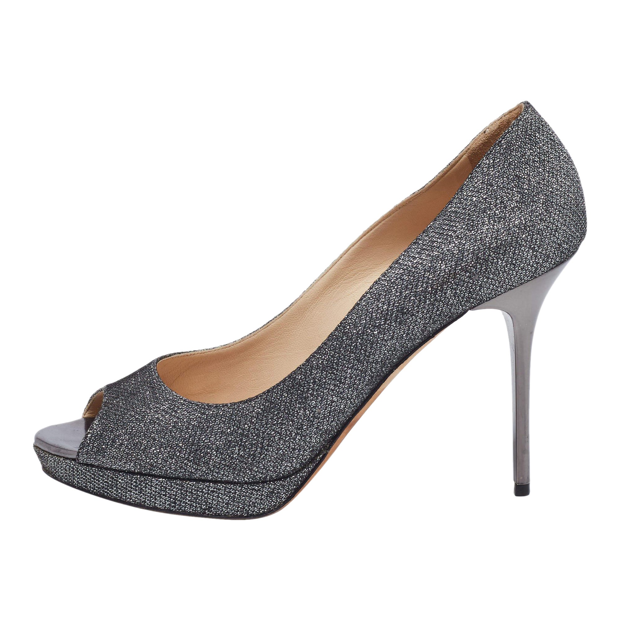 Jimmy Choo Silver Glitter Dahlia Platform Pumps Size 40