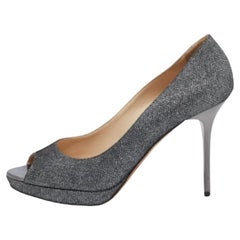 Jimmy Choo Silver Glitter Dahlia Platform Pumps Size 40