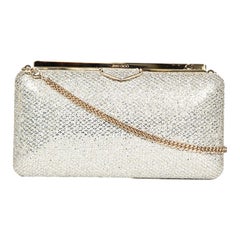 Jimmy Choo Silver Glitter Embellished Ellipse Clutch