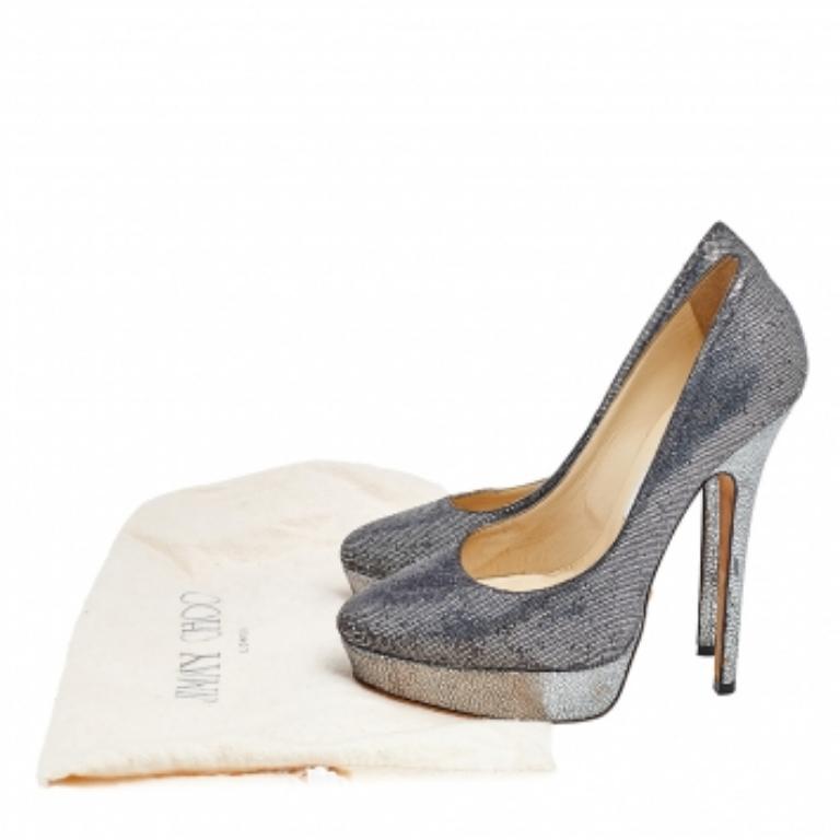 Argent Jimmy Choo Escarpins à plateforme Eros pailletés argentés, taille 38 en vente