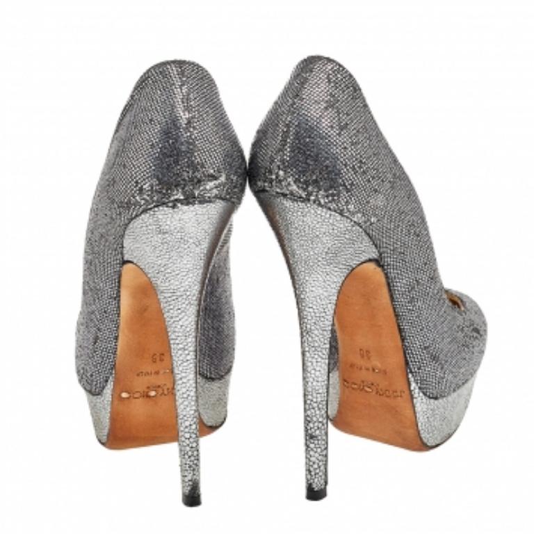 Jimmy Choo Escarpins à plateforme Eros pailletés argentés, taille 38 en vente 2