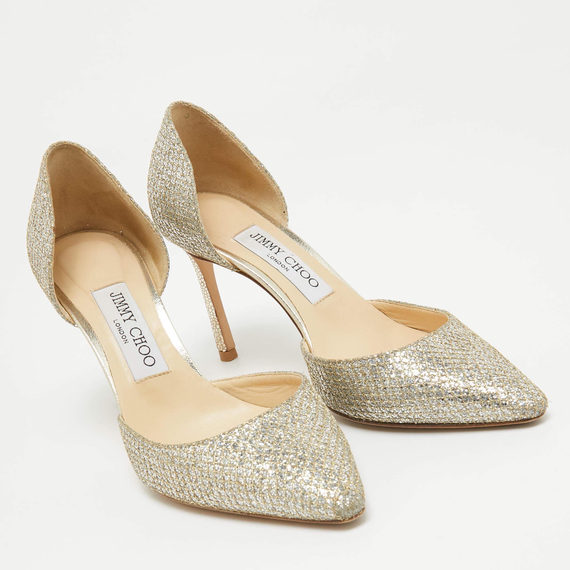Jimmy Choo Silver Glitter Esther 85 Pointed Toe Pumps Size 36 In Fair Condition For Sale In Dubai, Al Qouz 2