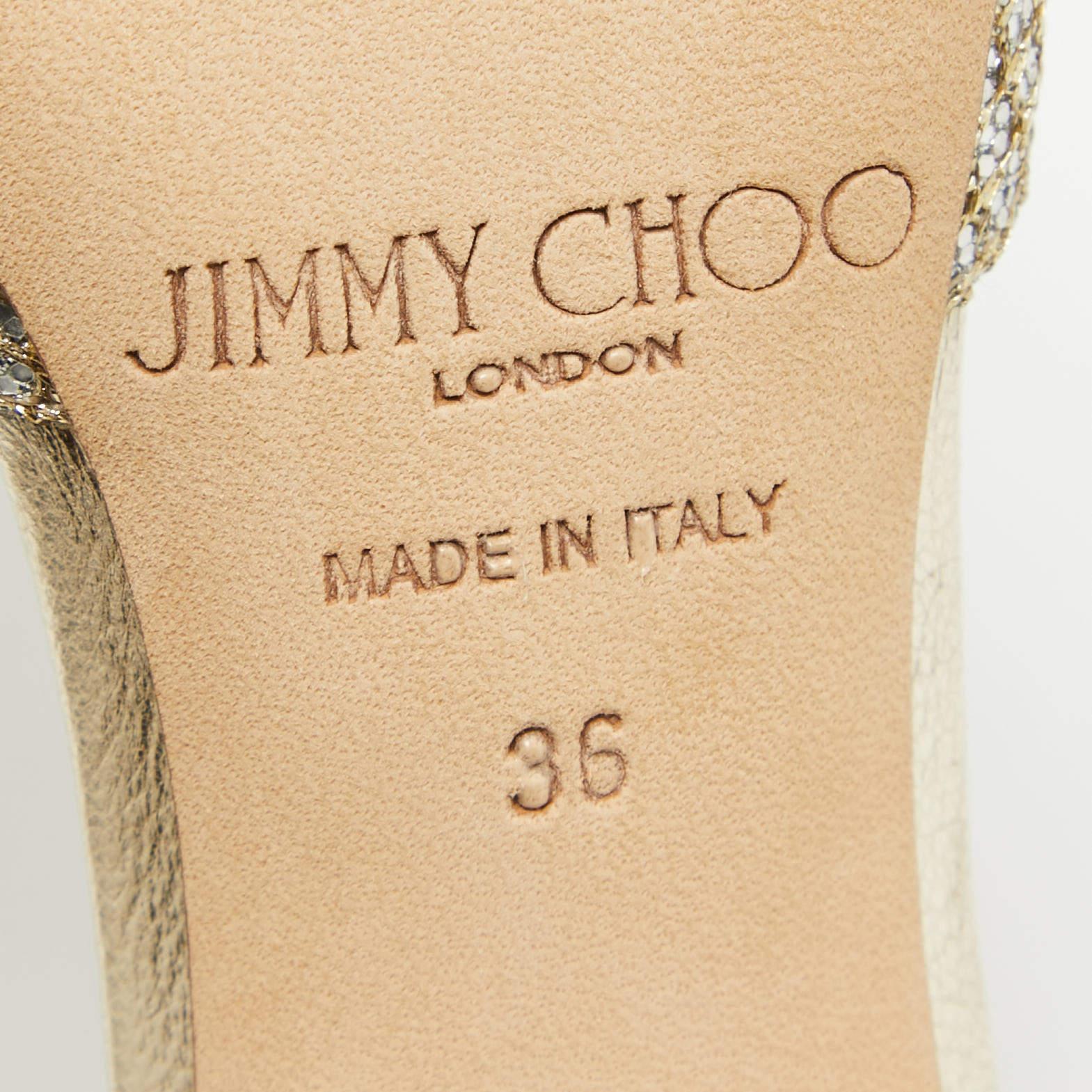 Jimmy Choo Silver Glitter Esther 85 Pointed Toe Pumps Size 36 For Sale 3
