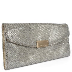 JIMMY CHOO silver glitter fabric RIANE CLUTCH W STRAP Bag