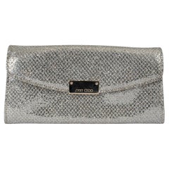JIMMY CHOO - Sac RIANE CLUTCH W STRAP en tissu argenté scintillant