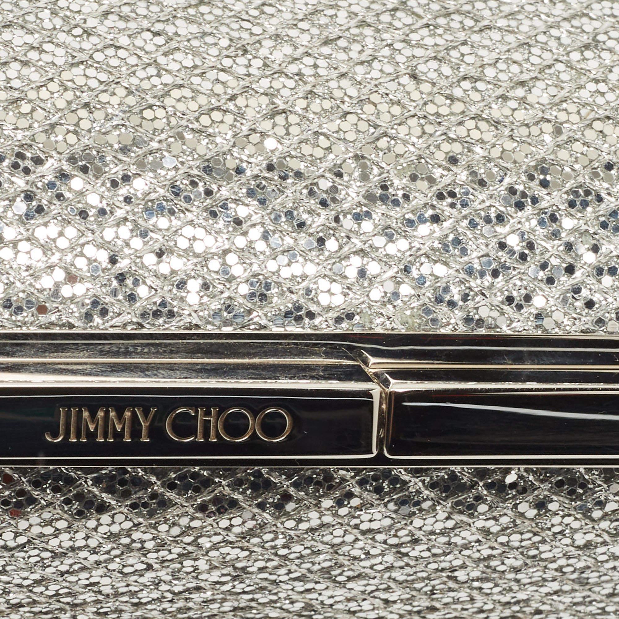 Jimmy Choo Silver Glitter Fabric Twill Tube Clutch 1
