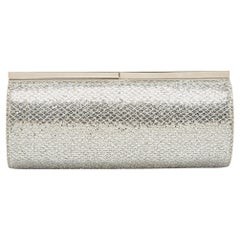 Jimmy Choo Silver Glitter Fabric Twill Tube Clutch