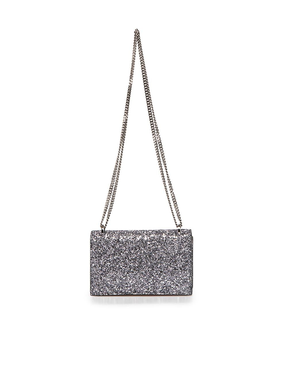 Jimmy Choo Silver Glitter Finley Mini Crossbody In New Condition In London, GB