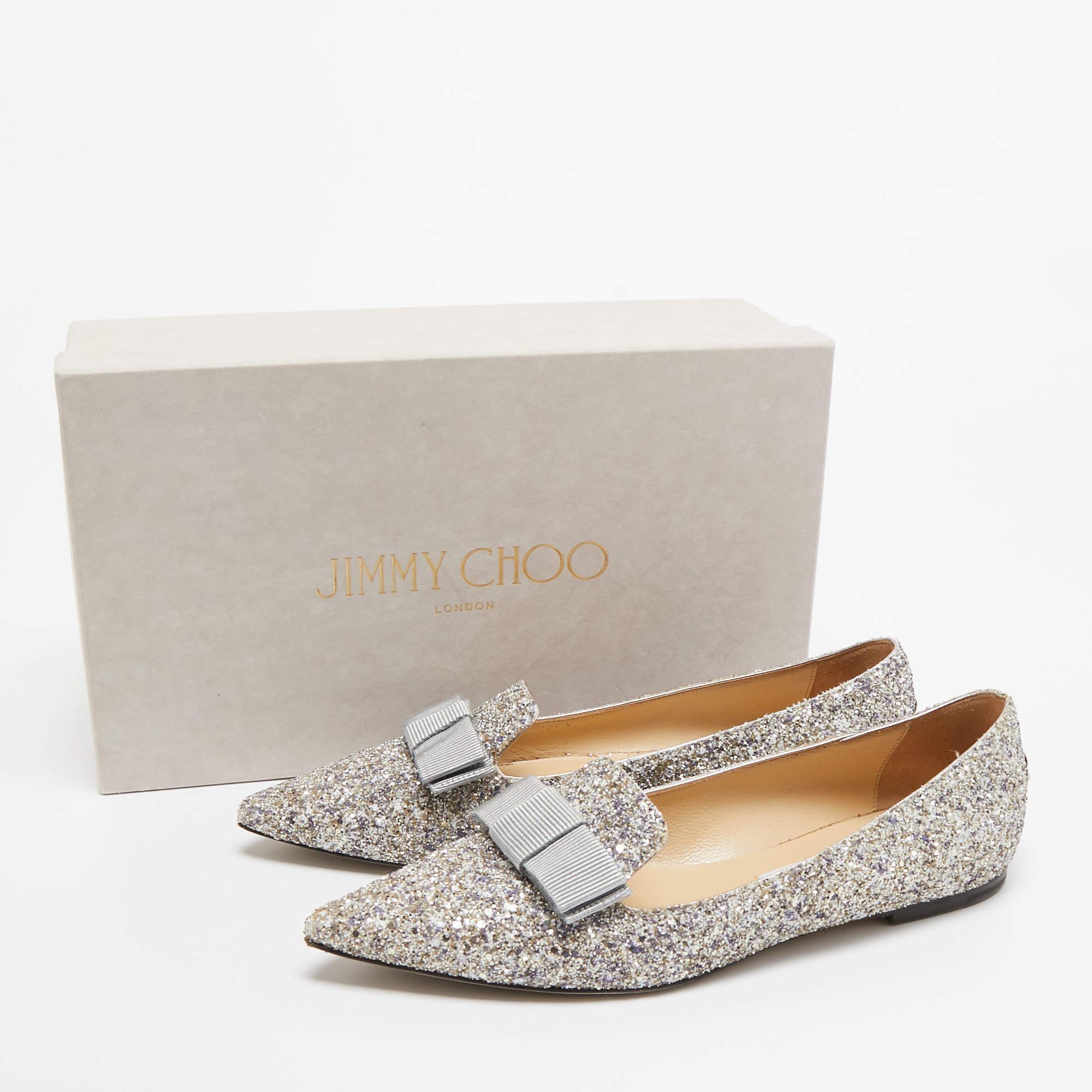Jimmy Choo Silver Glitter Gala Ballet Flats Size 39 5