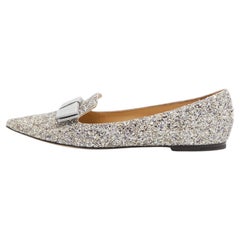 Jimmy Choo Silver Glitter Gala Ballet Flats Size 39