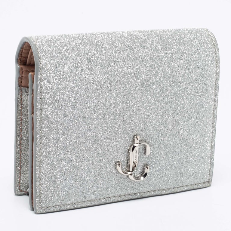 Jimmy Choo Silver Glitter Hanne Card Case at 1stDibs