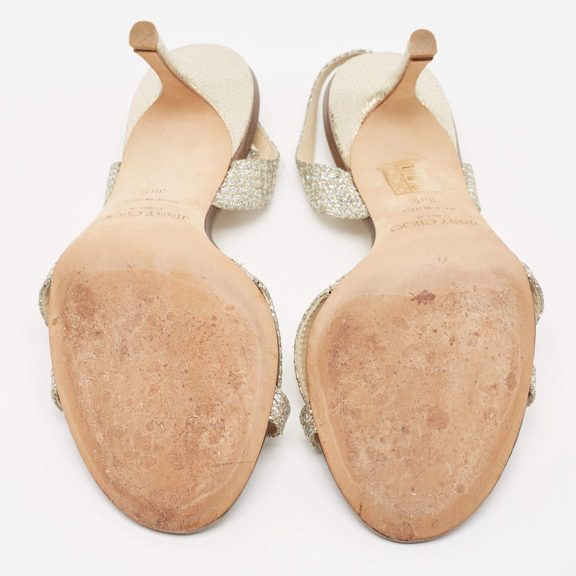 Jimmy Choo Silver Glitter India Slingback Sandals Size 38.5 1
